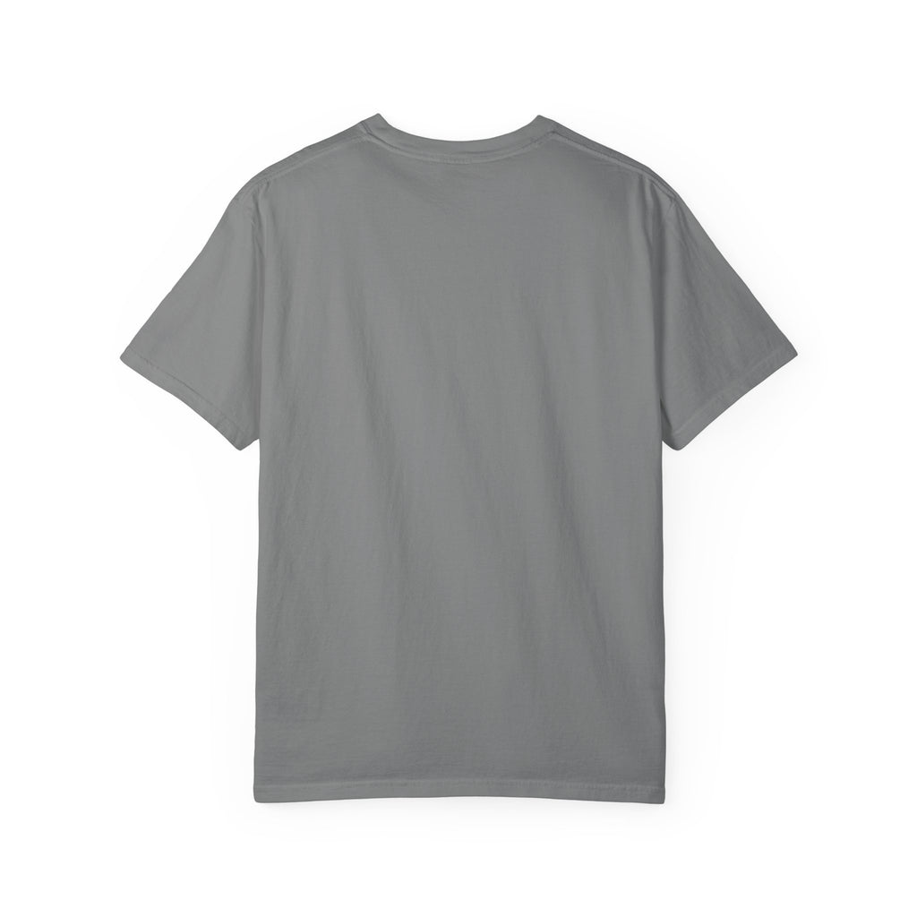 Plain back of the grey garment-dyed unisex t-shirt, no print