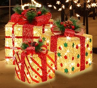 5 Inches Christmas Gift Box Yard Decoration 3 Piece