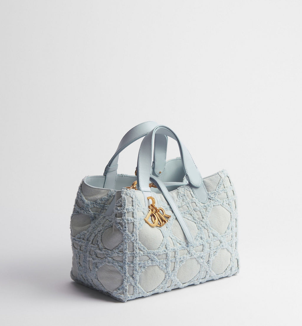 Medium Toujours Luxury Handbag With Blue Cannage Denim And Strap For Women