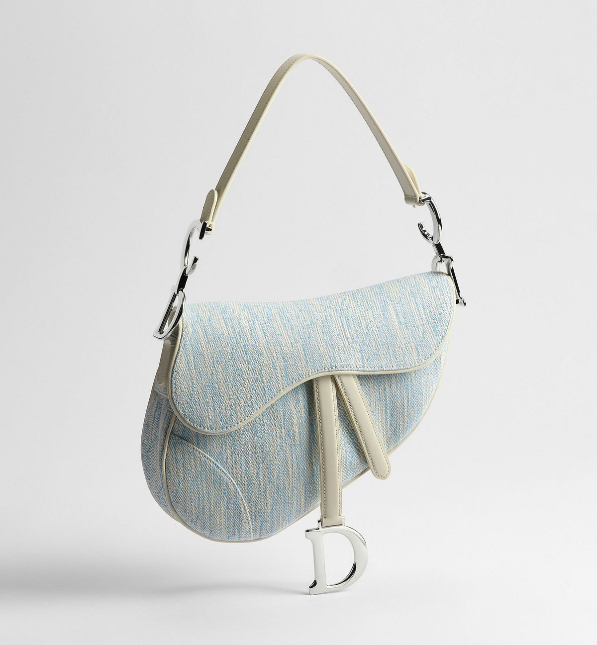 Saddle Luxury Handbag With Strap In Céleste Blue Washed Jacquard For Women