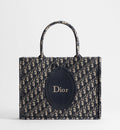 Medium Dior Book Designer Tote Bag With Blue Oblique Jacquard And Embroidered Médaillon