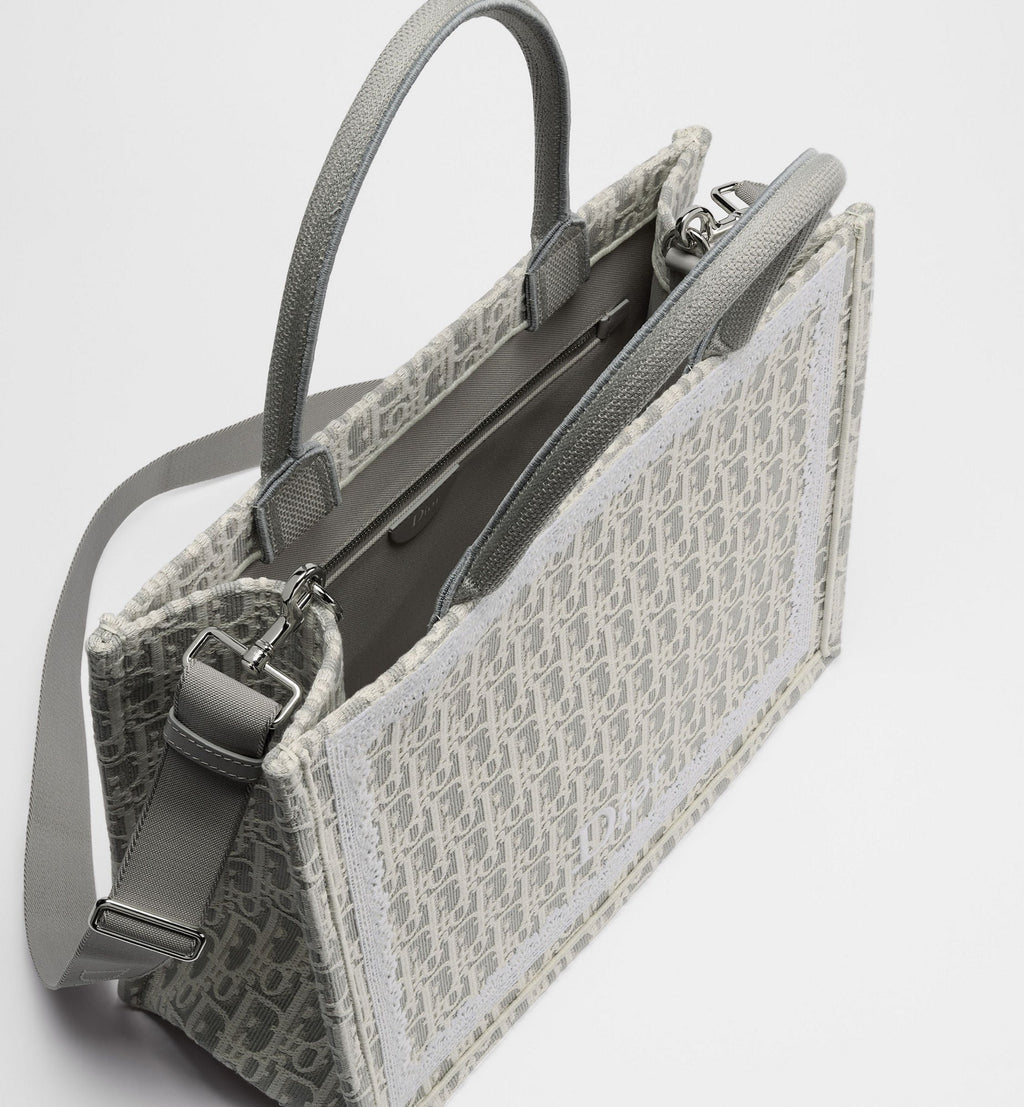 Med Book Designer Tote Bag With Latte & Gray Oblique Embroidery & White Lace & Strap For Women