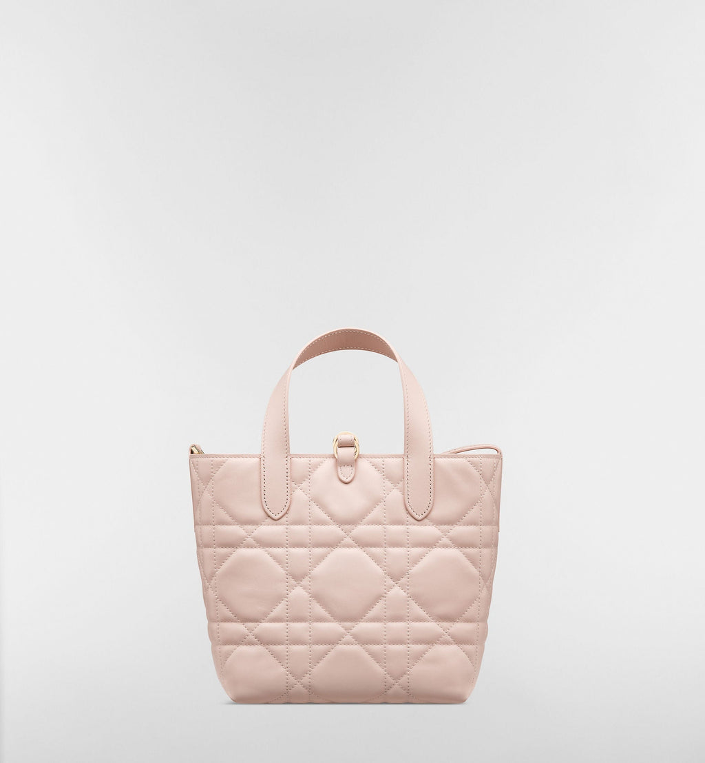Small Toujours Vertical Designer Shoulder Tote With Powder Pink Macrocannage Calfskin And Strap For Women