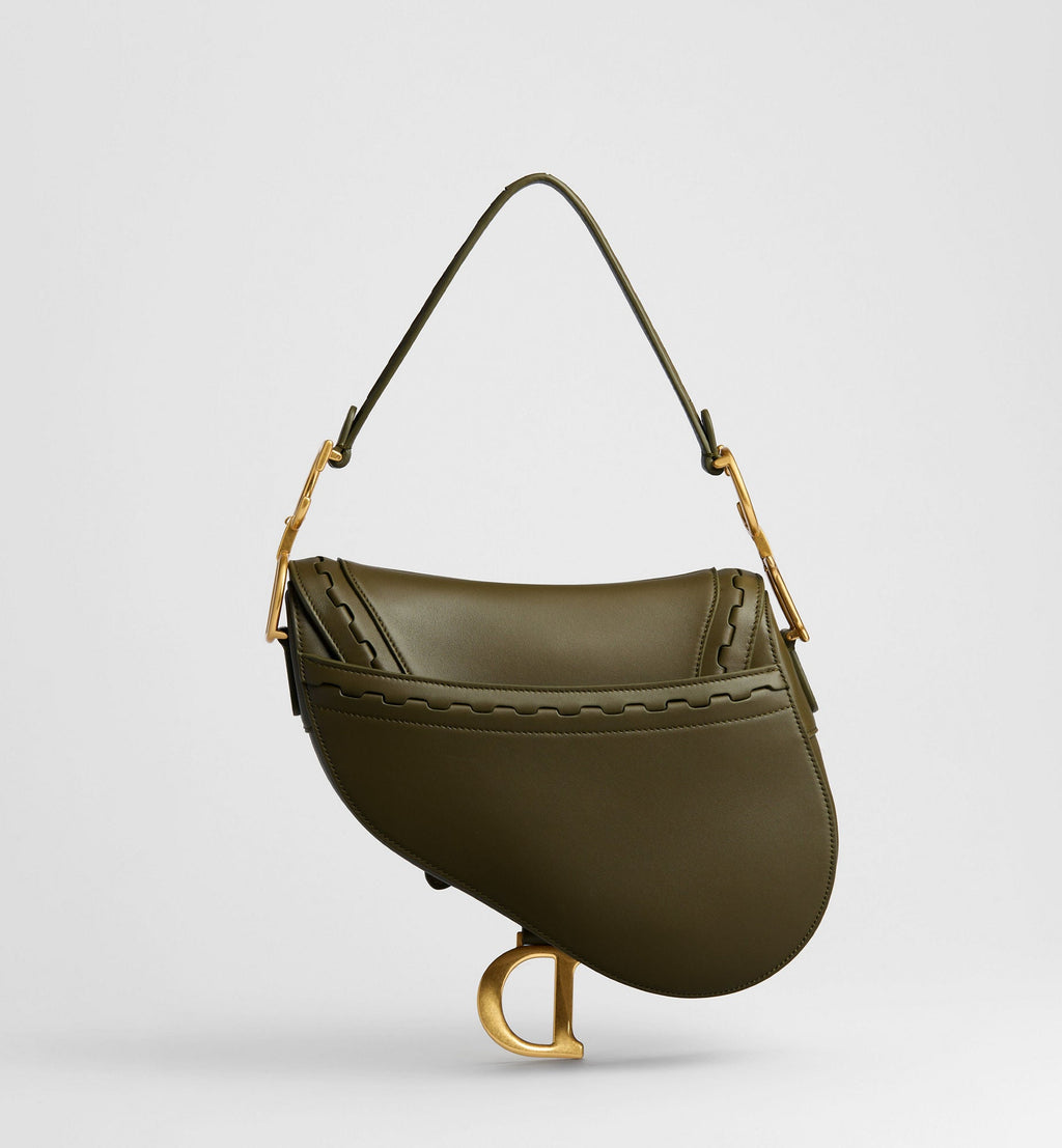 Saddle Luxury Handbag With Strap In Khaki Calfskin For Women