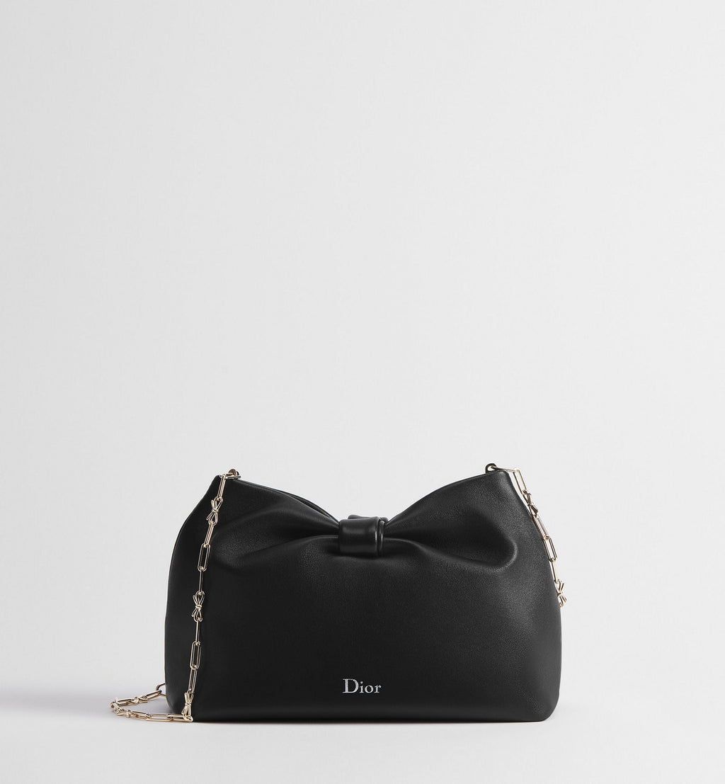 Small Bow Luxury Handbag With Black Lambskin And Chain Strap For Women