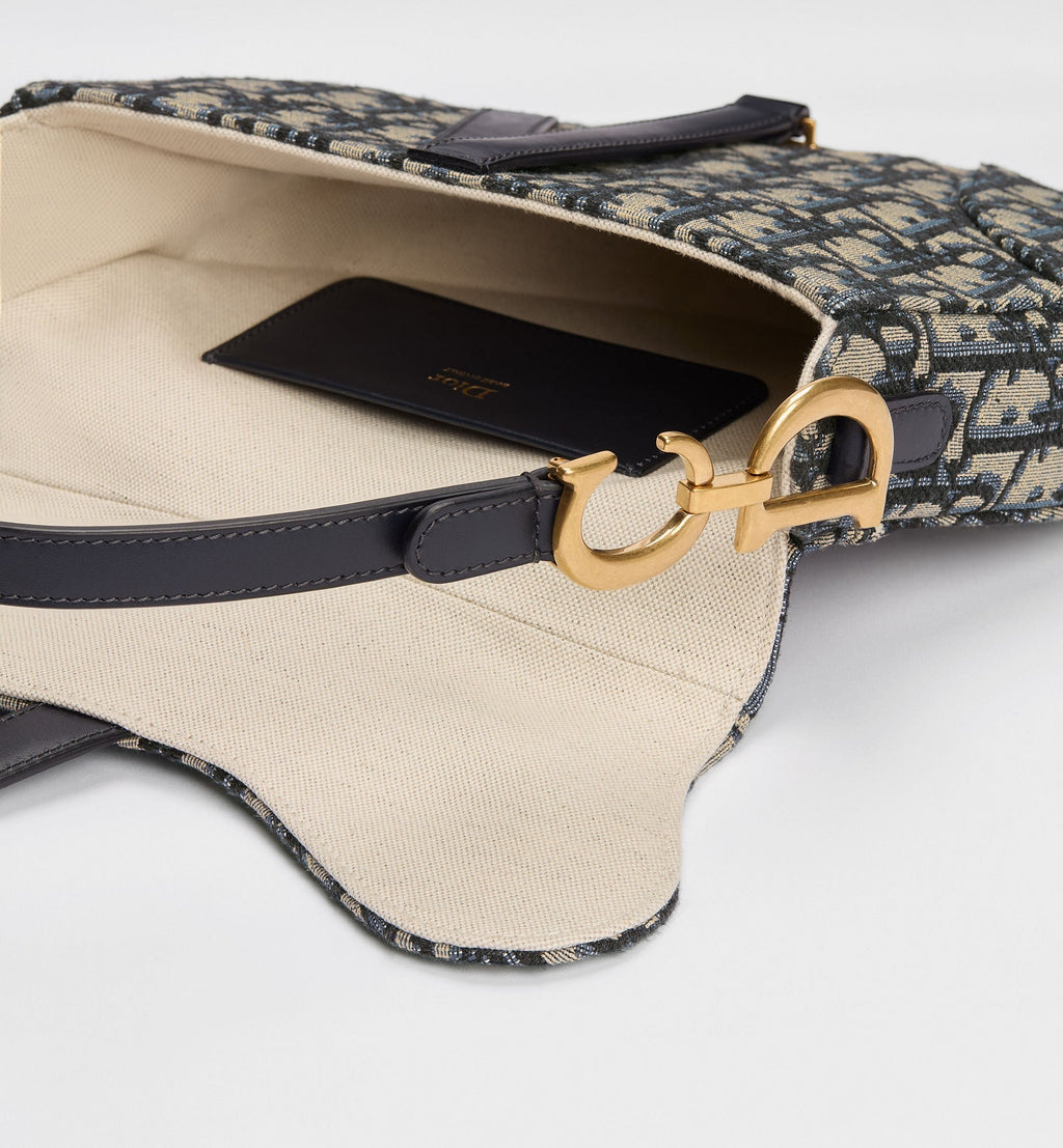 Small Saddle Luxury Handbag With Blue Oblique Jacquard And Strap For Women