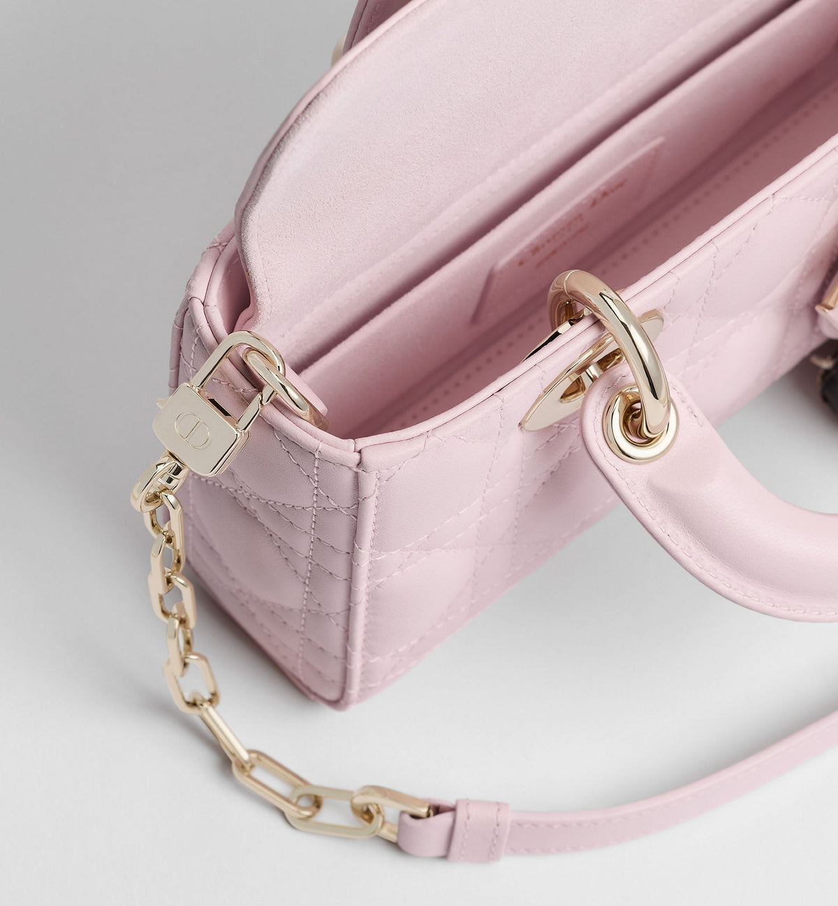 Mini Lady D-Joy Luxury Handbag With Rose Tendre Cannage Lambskin And Chain Strap For Women