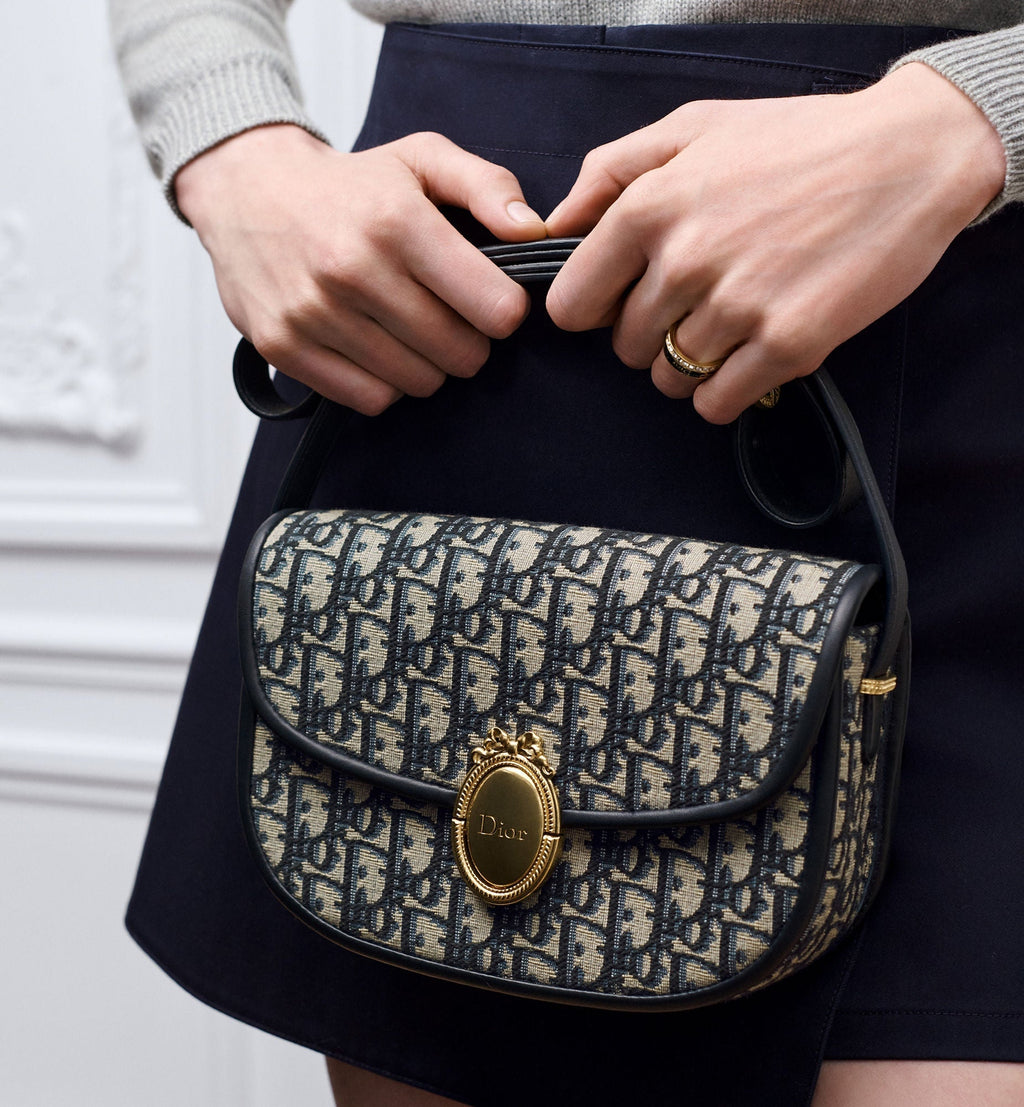 Medium Médaillon Flap Luxury Handbag With Blue Jacquard And Signature Clasp For Women