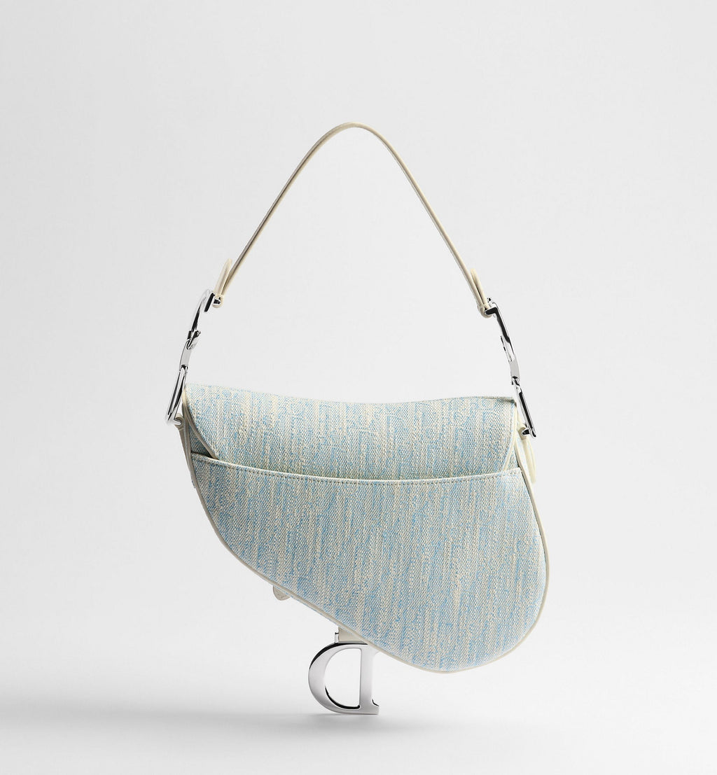 Saddle Luxury Handbag With Strap In Céleste Blue Washed Jacquard For Women