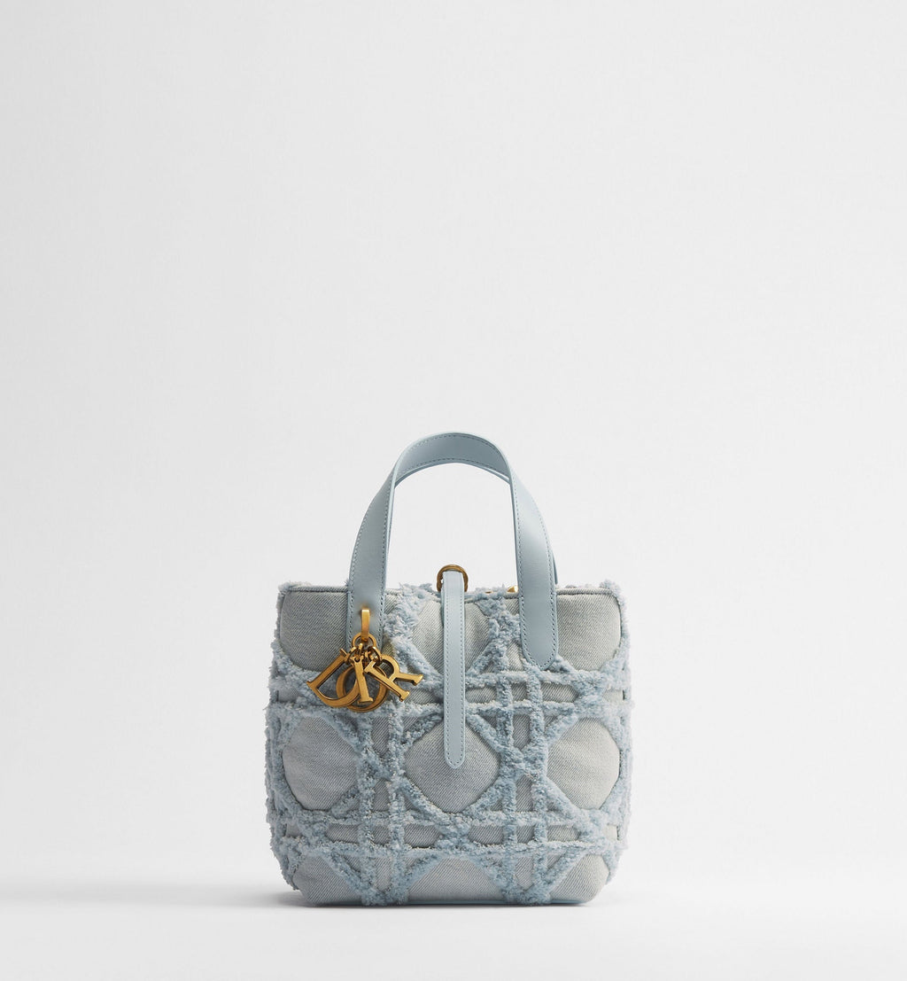 Small Toujours Vertical Designer Shoulder Tote With Blue Cannage Denim And Strap For Women