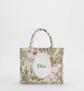 Small Book Designer Tote Bag With Beige Multicolor Toile De Jouy Floral Garden Embroidery And Strap For Women