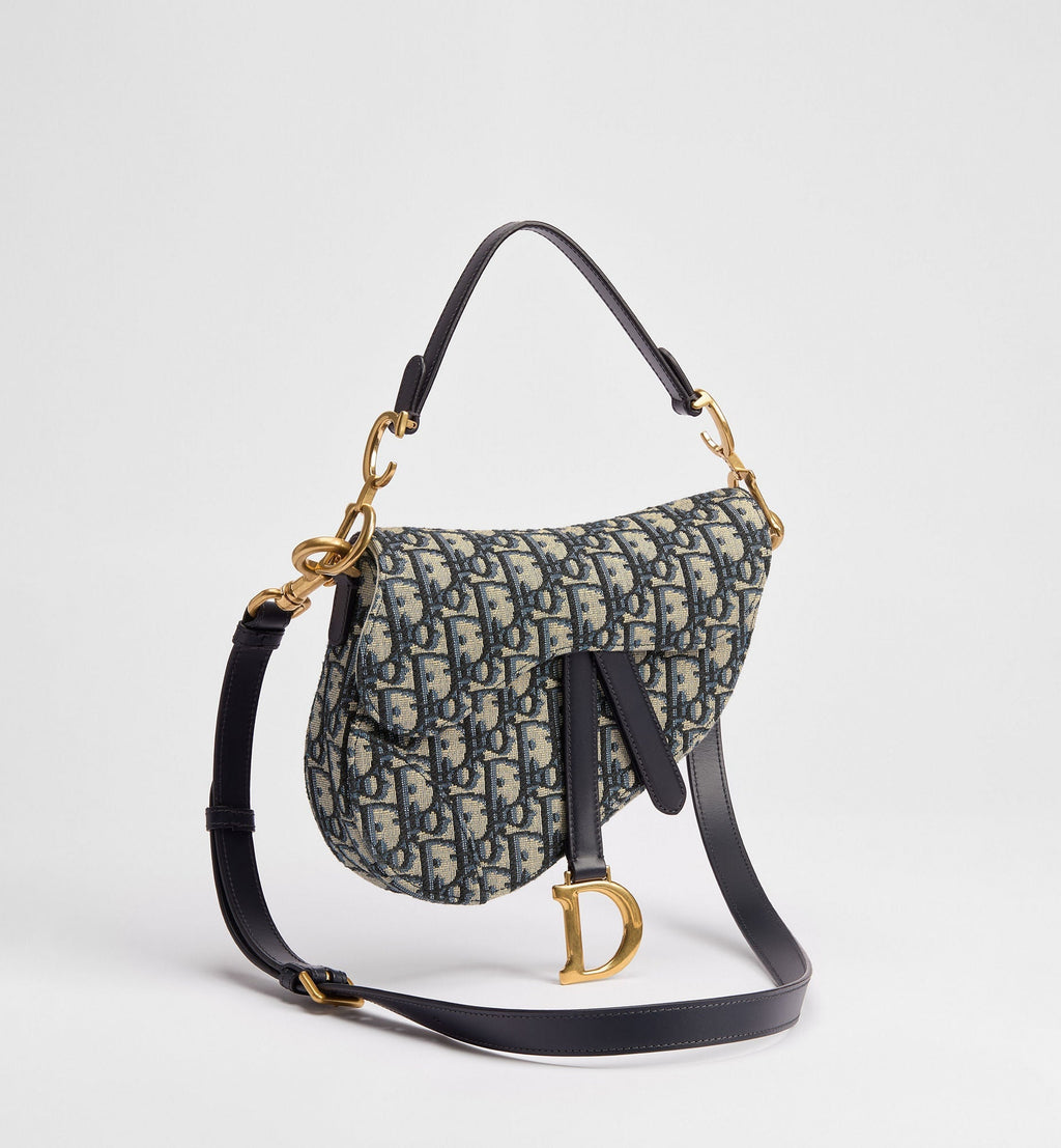 Small Saddle Luxury Handbag With Blue Oblique Jacquard And Strap For Women