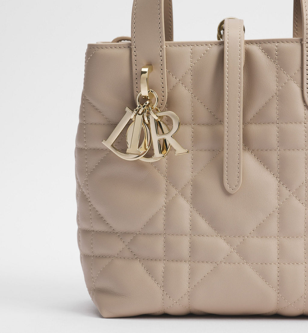 Small Toujours Vertical Designer Shoulder Tote With Powder Beige Macrocannage Calfskin And Strap For Women