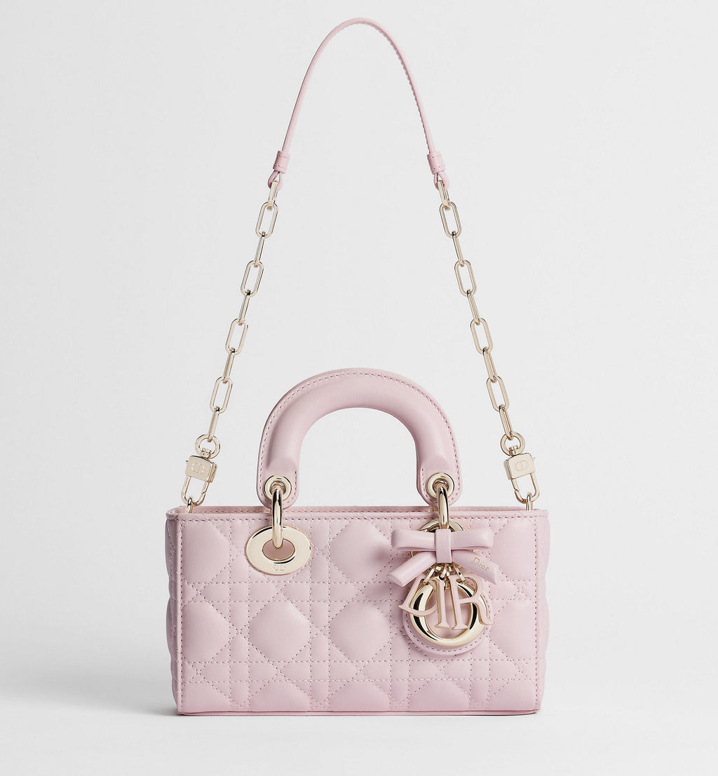 Mini Lady D-Joy Luxury Handbag With Rose Tendre Cannage Lambskin And Chain Strap For Women