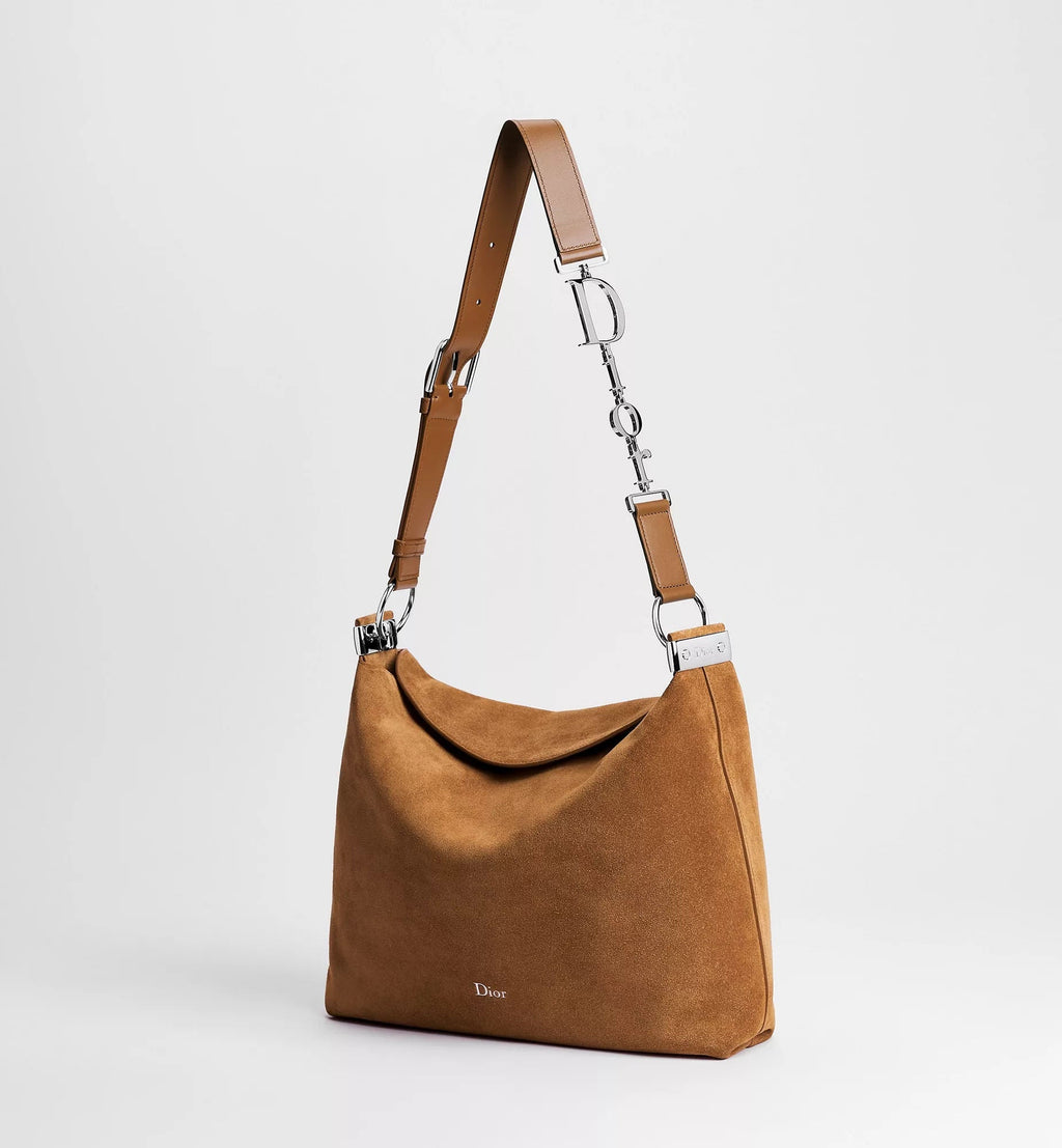 Medium Shoulder Luxury Handbag With Golden Saddle Suede Calfskin And Strap For Women