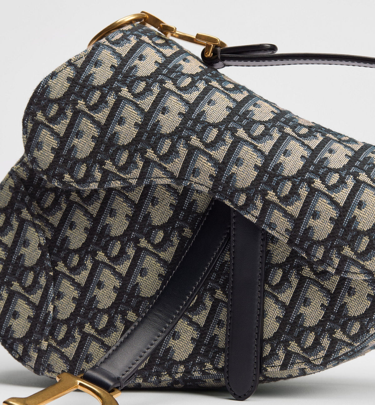 Small Saddle Luxury Handbag With Blue Oblique Jacquard And Strap For Women