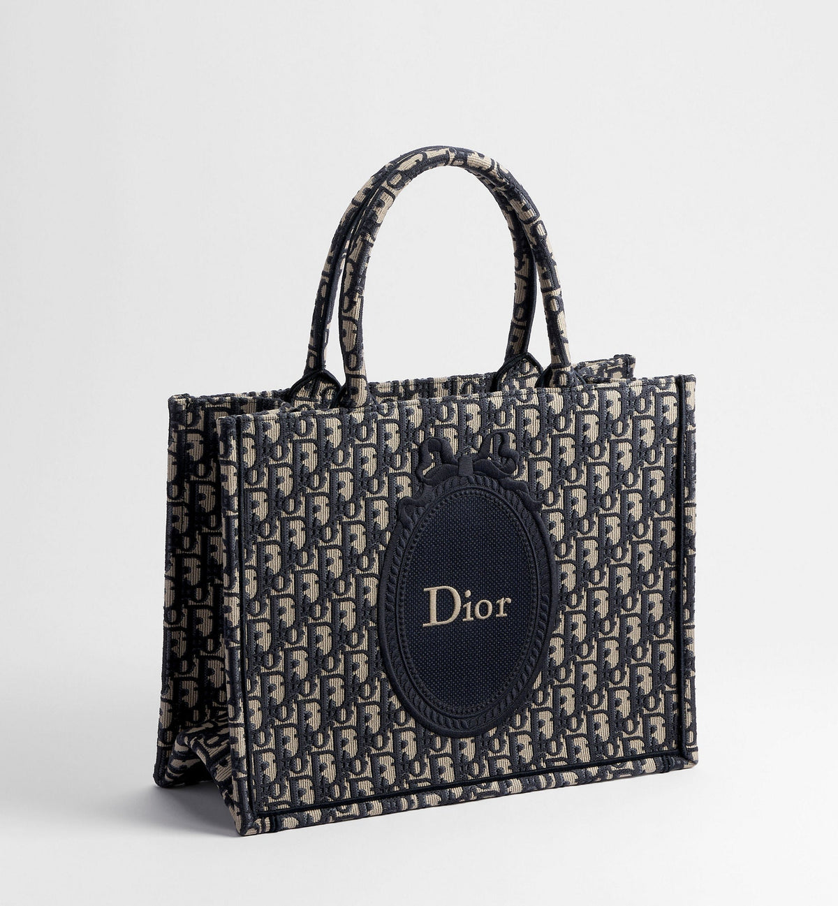 Medium Dior Book Designer Tote Bag With Blue Oblique Jacquard And Embroidered Médaillon