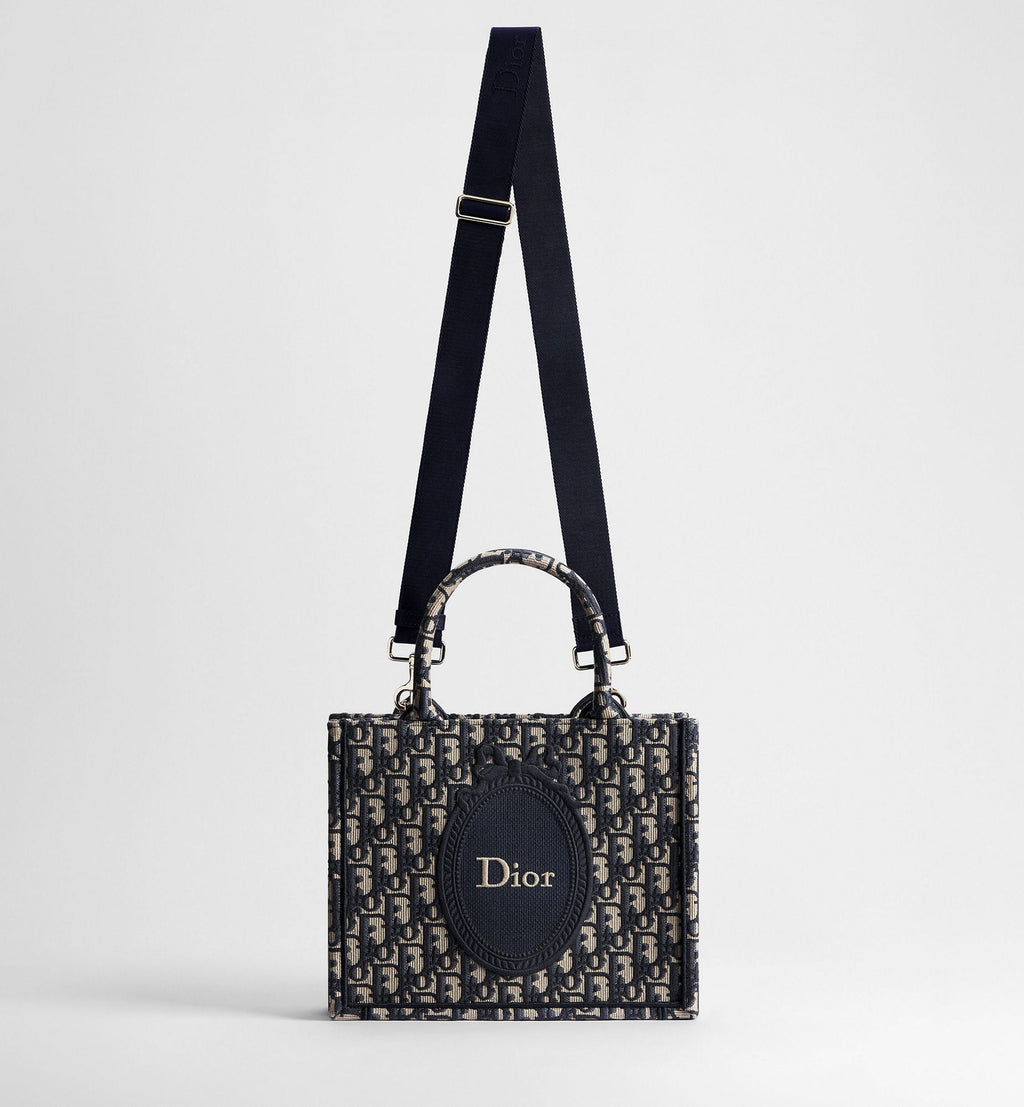 Small Book Designer Tote Bag with Blue Oblique Jacquard and Médaillon Signature For Women