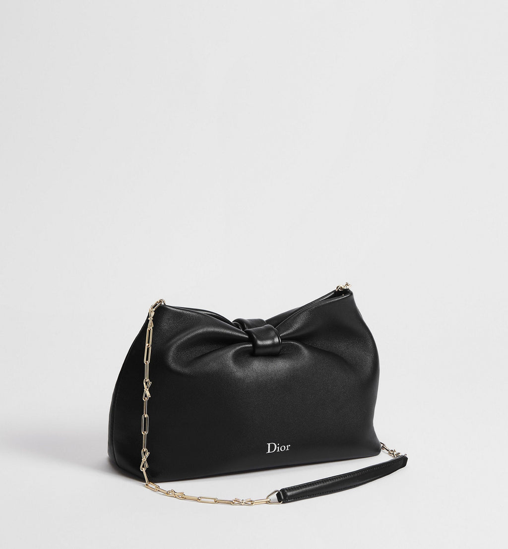 Small Bow Luxury Handbag With Black Lambskin And Chain Strap For Women