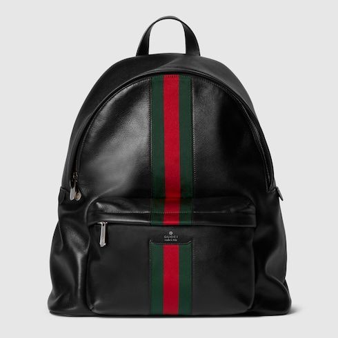 Large Backpack With Soft Leather And Web Intarsia For Men