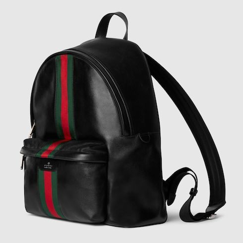 Large Backpack With Soft Leather And Web Intarsia For Men