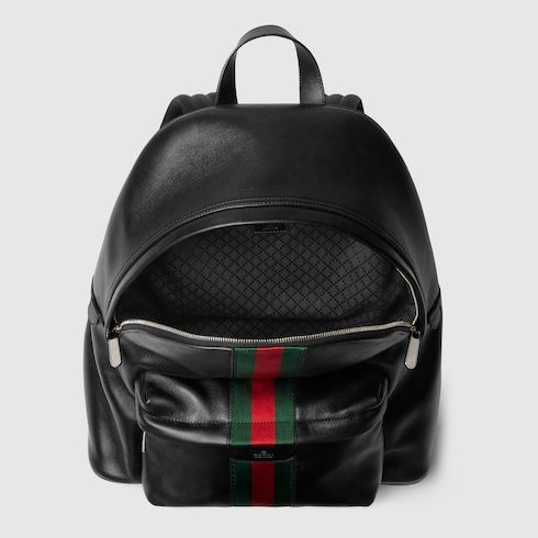 Large Backpack With Soft Leather And Web Intarsia For Men