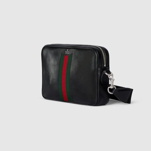 Small Crossbody Luxury Handbag With Soft Leather And Web Intarsia For Men