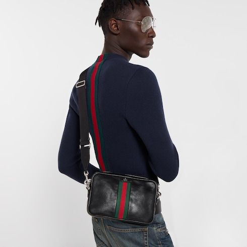 Small Crossbody Luxury Handbag With Soft Leather And Web Intarsia For Men