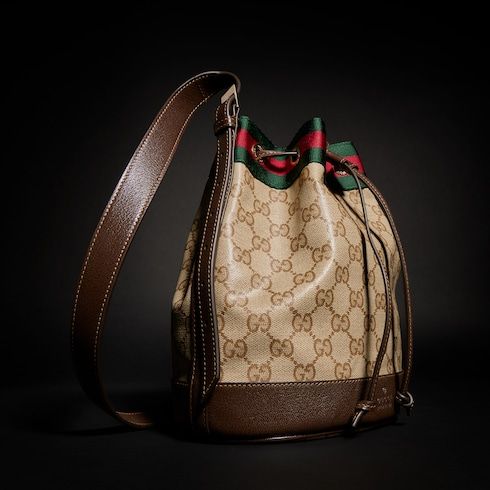 Small Bucket Luxury Handbag GG Coated Canvas Web