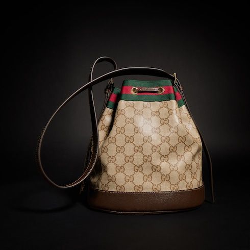 Small Bucket Luxury Handbag GG Coated Canvas Web