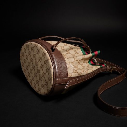 Small Bucket Luxury Handbag GG Coated Canvas Web