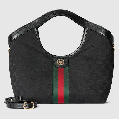 Giglio Small Designer Shoulder Tote With GG Canvas And Leather Trim For Women