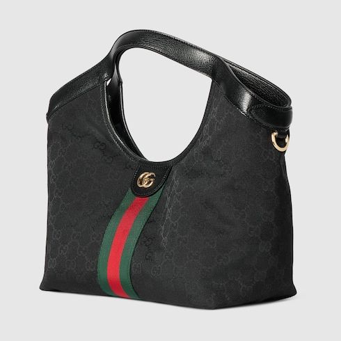 Giglio Small Designer Shoulder Tote With GG Canvas And Leather Trim For Women
