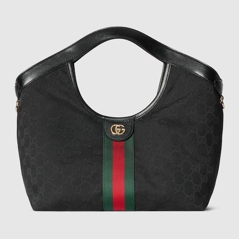 Giglio Small Designer Shoulder Tote With GG Canvas And Leather Trim For Women
