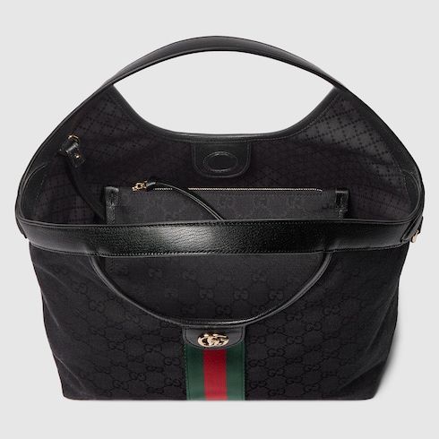 Giglio Small Designer Shoulder Tote With GG Canvas And Leather Trim For Women