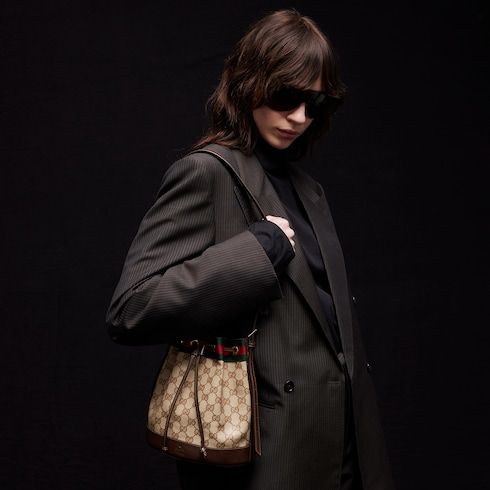 Small Bucket Luxury Handbag GG Coated Canvas Web