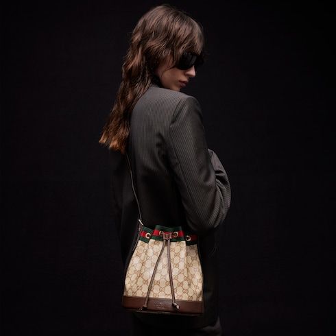 Small Bucket Luxury Handbag GG Coated Canvas Web