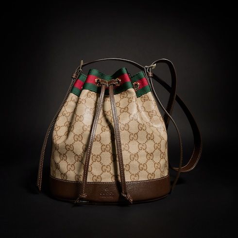 Small Bucket Luxury Handbag GG Coated Canvas Web