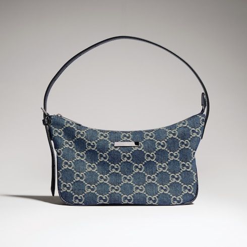 Lady Lunetta Small Shoulder Luxury Handbag GG Denim With Logo Plaque