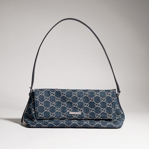 Madison Medium Shoulder Luxury Handbag With GG Denim And Logo Plaque For Women