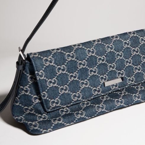 Madison Medium Shoulder Luxury Handbag With GG Denim And Logo Plaque For Women