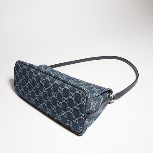 Madison Medium Shoulder Luxury Handbag With GG Denim And Logo Plaque For Women