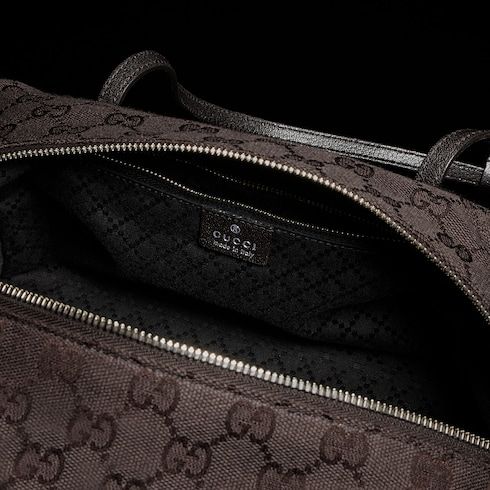 Medium Boston Luxury Handbag With GG Canvas And Web
