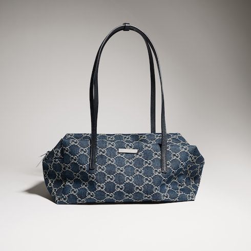 Medium Boston Luxury Handbag With GG Denim And Web