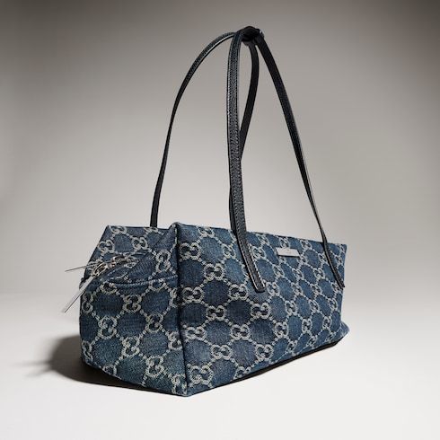 Medium Boston Luxury Handbag With GG Denim And Web