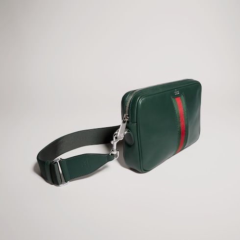Small Crossbody Luxury Handbag With Leather And Web Intarsia For Men