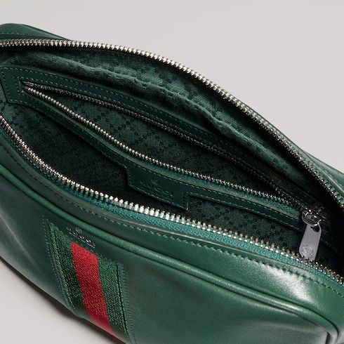 Small Crossbody Luxury Handbag With Leather And Web Intarsia For Men
