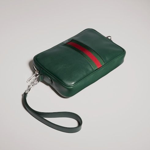 Small Crossbody Luxury Handbag With Leather And Web Intarsia For Men