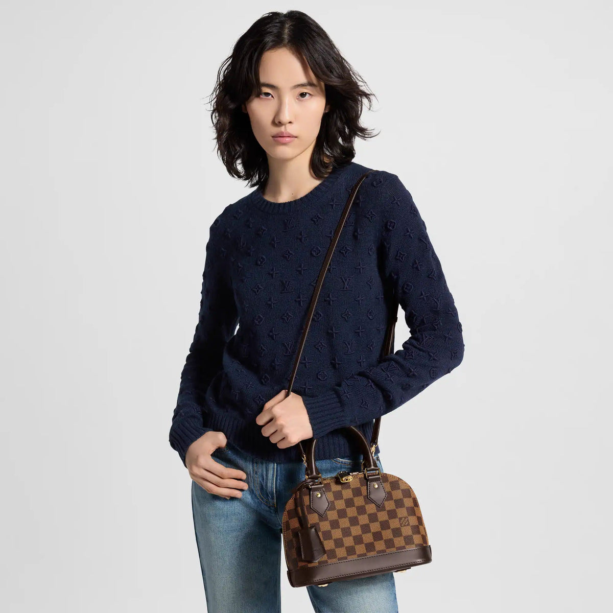 Alma BB Damier Ebene Dark Chocolate Canvas Crossbody Bag For Women