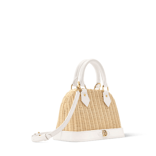 Alma BB Off White Wicker Karung Leather Handbag For Women